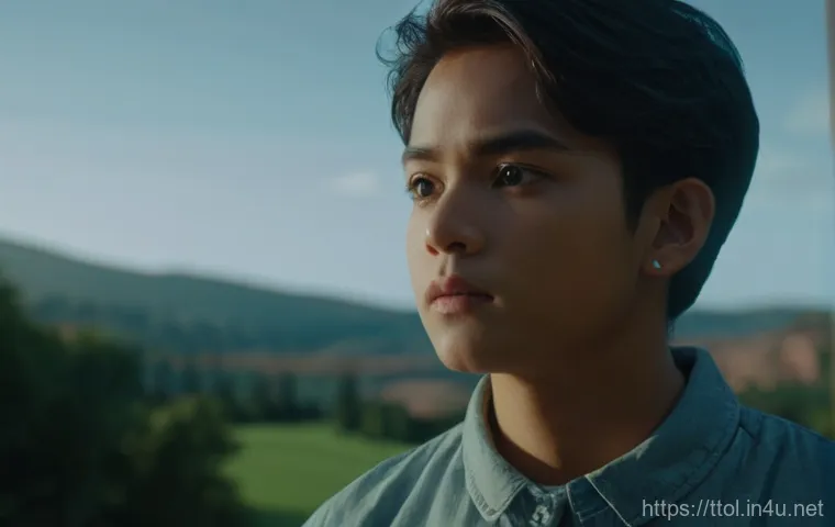 똘똘이 작품 리뷰 및 시청 후기 - A protagonist, gender-neutral, with a piercing and profound gaze, stands in a meticulously detailed,...