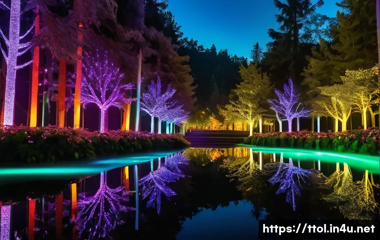 똘똘이 테마파크 경험기 - **"Starlight Magic Forest at Night"**: A breathtaking, fantastical nighttime scene in a theme park. ...